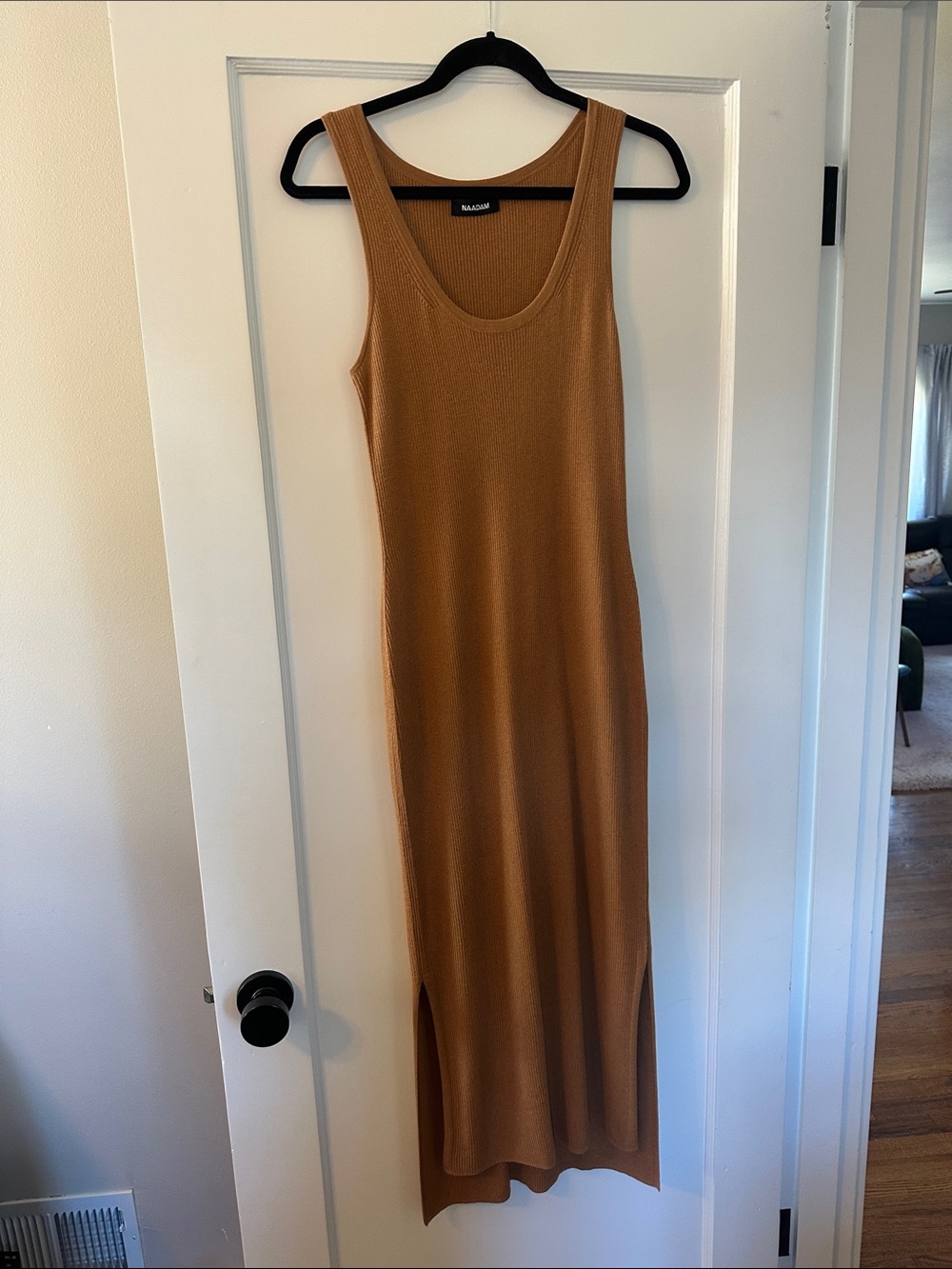 NAADAM Camel Ribbed Tank Midi Dress